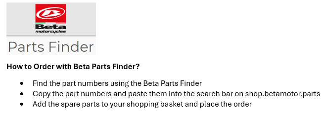 How to Order with Beta Parts Finder? 